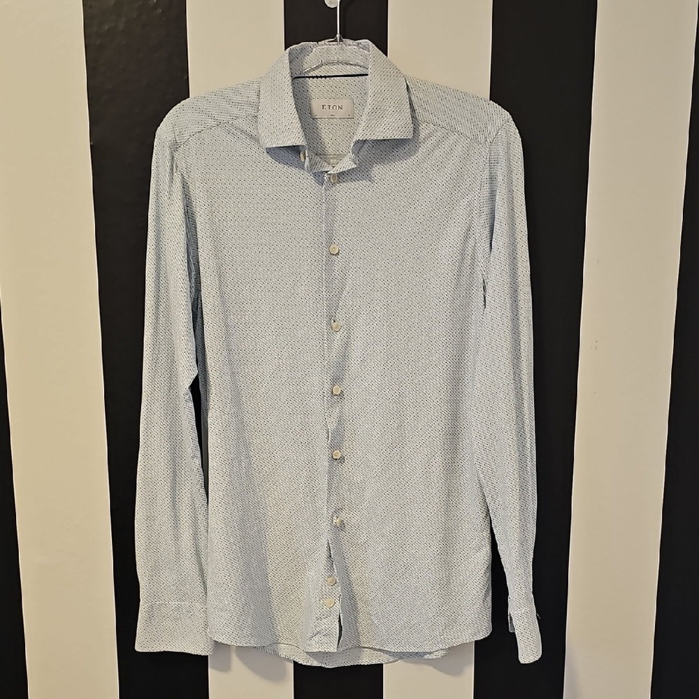 Eton Men's 38 Neck 15 Sky Blue Casual Button Down